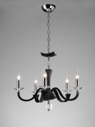 Nardini Ceiling Pendant Chandelier 5 Light Polished Chrome, Black Faux Leather, Crystal - thumbnail 2