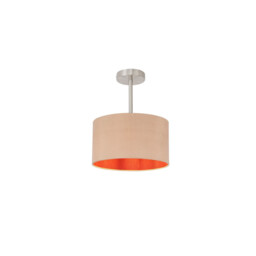 Baymont Satin Nickel E27 Semi Flush With 30cm x 17cm Dual Faux Silk Shade, Antique Gold/Ruby