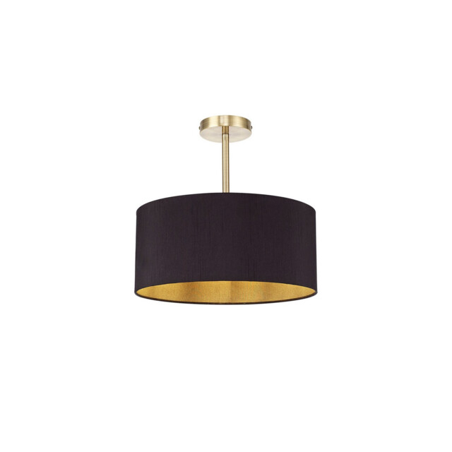 Baymont Antique Brass E27 Semi Flush With 40cm x 18cm Dual Faux Silk Shade, Midnight Black/Green Olive - image 1