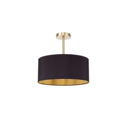 Baymont Antique Brass E27 Semi Flush With 40cm x 18cm Dual Faux Silk Shade, Midnight Black/Green Olive