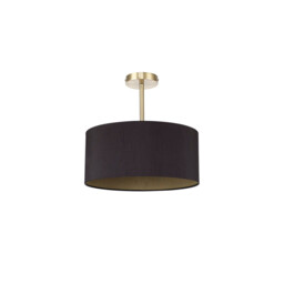 Baymont Antique Brass E27 Semi Flush With 40cm x 18cm Dual Faux Silk Shade, Midnight Black/Green Olive - thumbnail 5