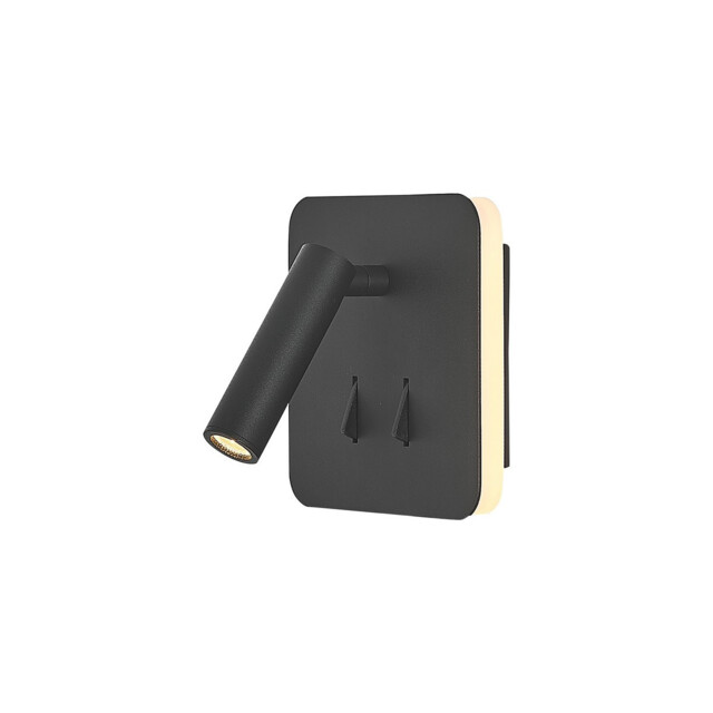 Cayman Square Wall + Reading Light, 6W + 3W LED, 3000K, 620lm Total, Individually Switched, Sand Black, 3yrs Warranty - image 1