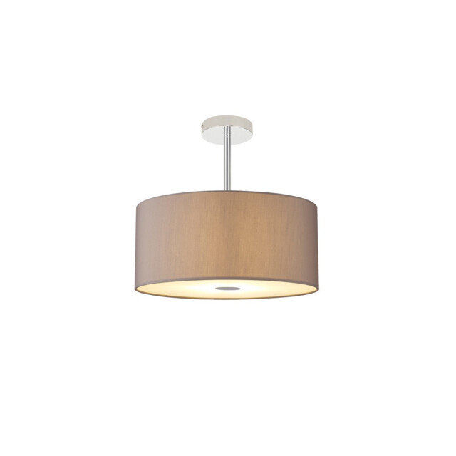 Baymont Polished Chrome 3 Light E27 Semi Flush With 40cm x 18cm Faux Silk Shade, Grey/White Laminate - image 1