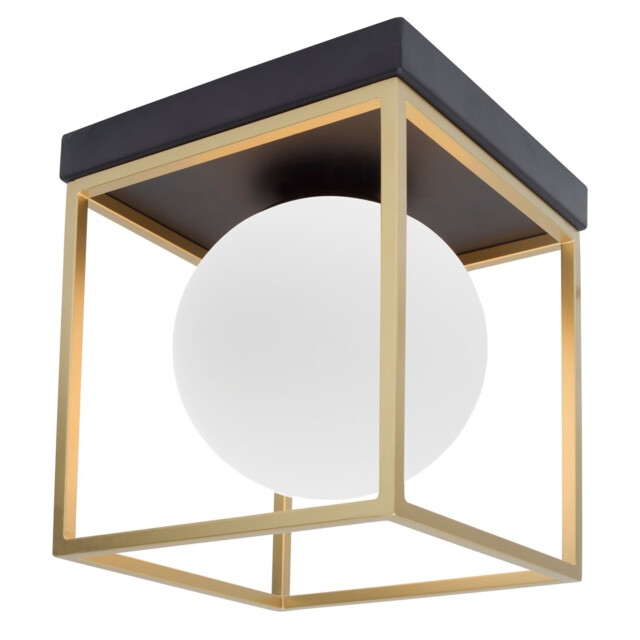 Juliet Globe Ceiling Light Brass, Black Metal White Opal Glass LED E14 - image 1