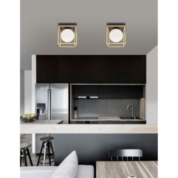 Juliet Globe Ceiling Light Brass, Black Metal White Opal Glass LED E14 - thumbnail 2