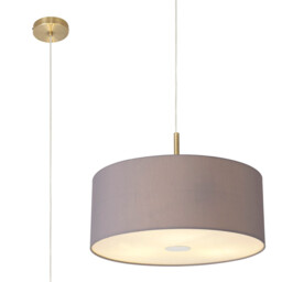 Baymont Antique Brass 3 Light E27 Single Pendant With 50cm x 20cm Faux Silk Shade, Grey/White Laminate