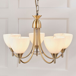 Alton 5 Light Multi Arm Ceiling Pendant Antique Brass, Opal Glass, E14 - thumbnail 2