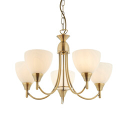 Alton 5 Light Multi Arm Ceiling Pendant Antique Brass, Opal Glass, E14 - thumbnail 1