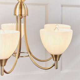 Alton 5 Light Multi Arm Ceiling Pendant Antique Brass, Opal Glass, E14 - thumbnail 5