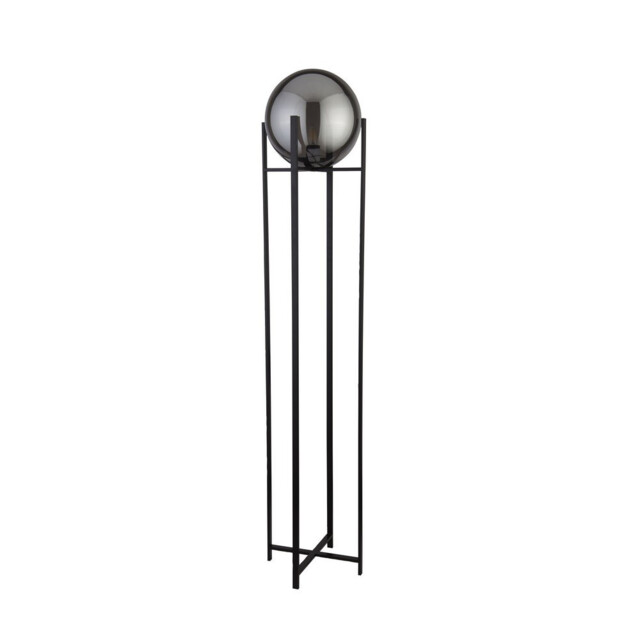 Amsterdam 1 Light Matt Black Floor Lamp Round Smokey Glass Shade - image 1