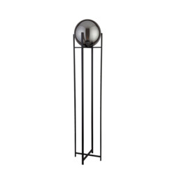 Amsterdam 1 Light Matt Black Floor Lamp Round Smokey Glass Shade - thumbnail 3