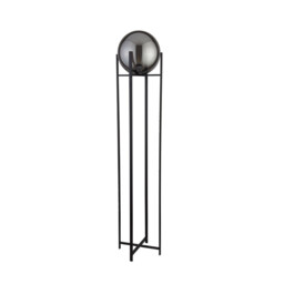 Amsterdam 1 Light Matt Black Floor Lamp Round Smokey Glass Shade - thumbnail 1