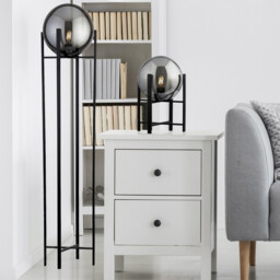 Amsterdam 1 Light Matt Black Floor Lamp Round Smokey Glass Shade - thumbnail 2