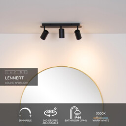 Lennert Modern Ceiling Spotlight Bar Bathroom - LED Dim. - GU10 - 3x5W 3000K - IP44 - Black - thumbnail 2