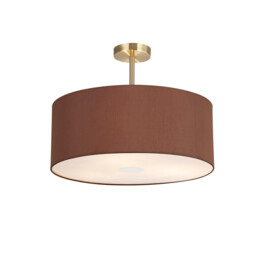 Baymont Antique Brass 3 Light E27 Semi Flush With 50cm x 20cm Dual Faux Silk Shade, Cocoa/Grecian Bronze
