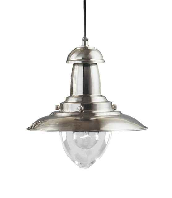 Fisherman 1 Light Dome Ceiling Pendant Satin Silver, Clear Glass Medium, E27 - image 1