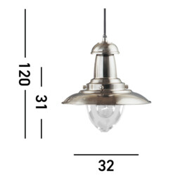 Fisherman 1 Light Dome Ceiling Pendant Satin Silver, Clear Glass Medium, E27 - thumbnail 3