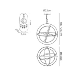 Orbital Ceiling Pendant Round 80cm, 5 Ring, 130W LED 3000K, 4250lm, RF Remote Control White - thumbnail 2