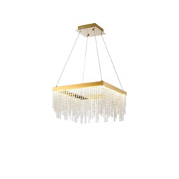 Bano Square Dimmable Pendant 29W LED, 4000K, 3400lm, French Gold / Crystal Chain, 3yrs Warranty