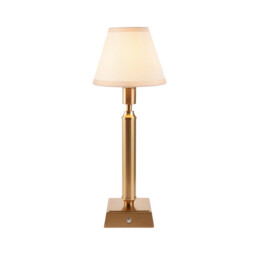 Trobridge Rechargeable Brushed Aged Brass Plate Table Lamp with Vintage White Fabric Ivy Shade 16cm Integrated LED - thumbnail 1