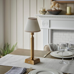 Trobridge Rechargeable Brushed Aged Brass Plate Table Lamp with Vintage White Fabric Ivy Shade 16cm Integrated LED - thumbnail 3