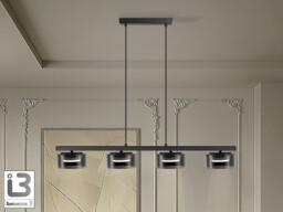 Olaia Bar Pendant Ceiling Light Black, Smoky 4xGX53 3000K 660lm - thumbnail 1