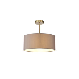 Baymont Antique Brass E27 Semi Flush With 40cm x 18cm Faux Silk Shade, Grey/White Laminate - thumbnail 1