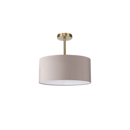 Baymont Antique Brass E27 Semi Flush With 40cm x 18cm Faux Silk Shade, Grey/White Laminate - thumbnail 5
