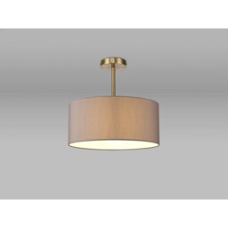 Baymont Antique Brass E27 Semi Flush With 40cm x 18cm Faux Silk Shade, Grey/White Laminate - thumbnail 2