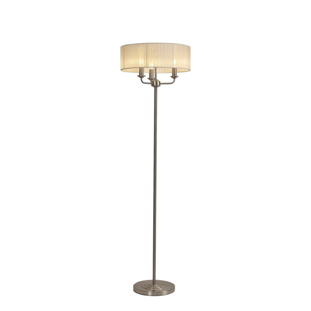 Banyan 3 Light Switched Floor Lamp With 45cm x 15cm Cream Organza Shade Satin Nickel/Cream - image 1