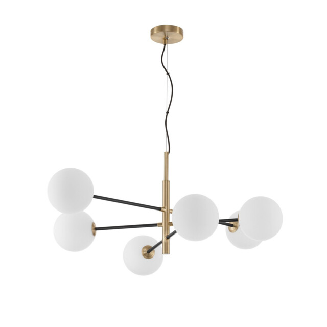 Vitra 6 Light Multi Arm Pendant Ceiling Light Satin Gold Black Metal White Opal Glass LED G9 220 Volt - image 1