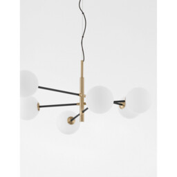 Vitra 6 Light Multi Arm Pendant Ceiling Light Satin Gold Black Metal White Opal Glass LED G9 220 Volt - thumbnail 2