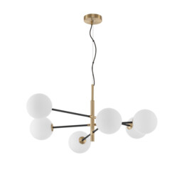 Vitra 6 Light Multi Arm Pendant Ceiling Light Satin Gold Black Metal White Opal Glass LED G9 220 Volt