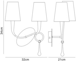 Paola Wall Lamp Switched 2 Light E14, Gold Painted with Cream Shades & Amber Glass Droplets - thumbnail 2