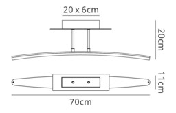 Hemisferic Semi Flush Ceiling 20W LED 70cm Bar 3000K, 1800lm, Satin Aluminium, Frosted Acrylic - thumbnail 2