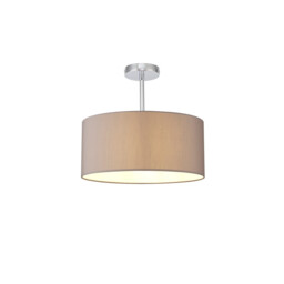 Baymont Polished Chrome E27 Semi Flush With 40cm x 18cm Faux Silk Shade, Grey/White Laminate - thumbnail 1