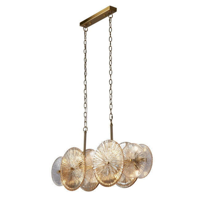 Wagon Wheel 10 Light Bar Pendant ,Bronze Metal,Clear/Amber Glass - image 1