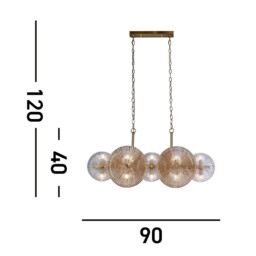 Wagon Wheel 10 Light Bar Pendant ,Bronze Metal,Clear/Amber Glass - thumbnail 3