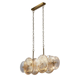 Wagon Wheel 10 Light Bar Pendant ,Bronze Metal,Clear/Amber Glass - thumbnail 1