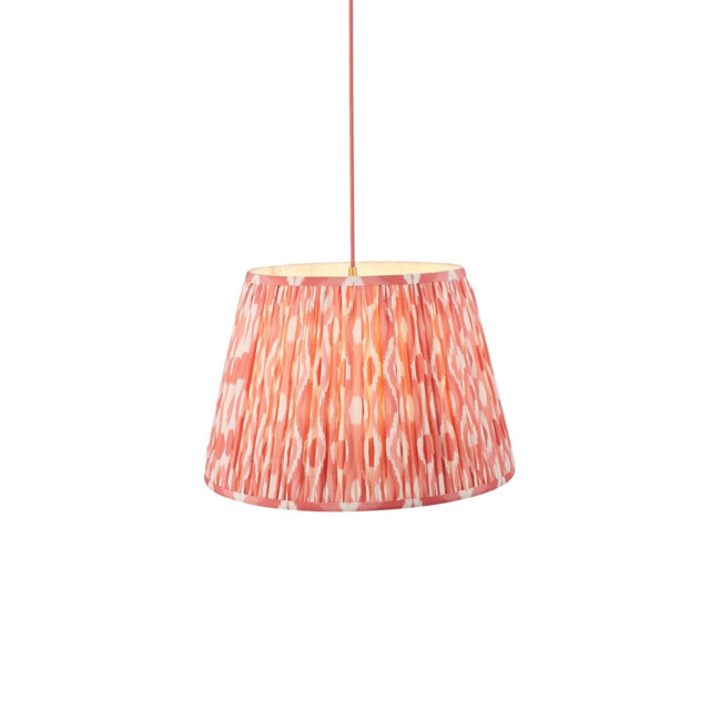Eltham Brushed Aged Brass, Red Flex Pendant Light with Coral Pink Fabric Ikat Shade 40cm B22 - image 1