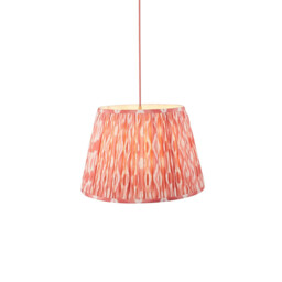 Eltham Brushed Aged Brass, Red Flex Pendant Light with Coral Pink Fabric Ikat Shade 40cm B22