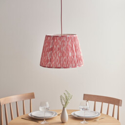Eltham Brushed Aged Brass, Red Flex Pendant Light with Coral Pink Fabric Ikat Shade 40cm B22 - thumbnail 3