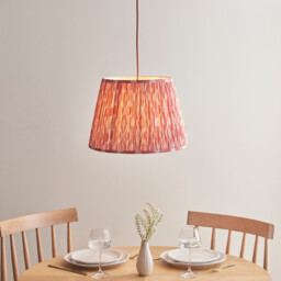 Eltham Brushed Aged Brass, Red Flex Pendant Light with Coral Pink Fabric Ikat Shade 40cm B22 - thumbnail 2