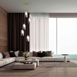 Nora Round Pendant, 5 Light Adjustable E27, Gold/White/Clear Glass With Frosted Inner - thumbnail 3
