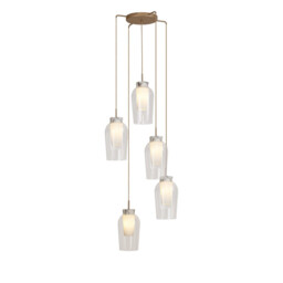 Nora Round Pendant, 5 Light Adjustable E27, Gold/White/Clear Glass With Frosted Inner - thumbnail 1