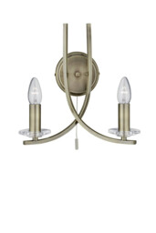 Ascona 2 Light Indoor Glass Candle Wall Light Antique Brass, E14