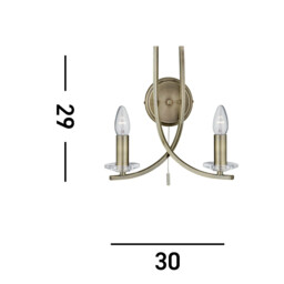 Ascona 2 Light Indoor Glass Candle Wall Light Antique Brass, E14 - thumbnail 3
