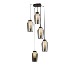 Nora Round Pendant, 5 Light Adjustable E27, Black/Black Marble/Chrome Glass With Frosted Inner - thumbnail 1