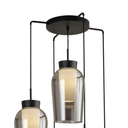 Nora Round Pendant, 5 Light Adjustable E27, Black/Black Marble/Chrome Glass With Frosted Inner - thumbnail 5