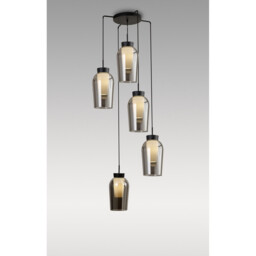 Nora Round Pendant, 5 Light Adjustable E27, Black/Black Marble/Chrome Glass With Frosted Inner - thumbnail 2
